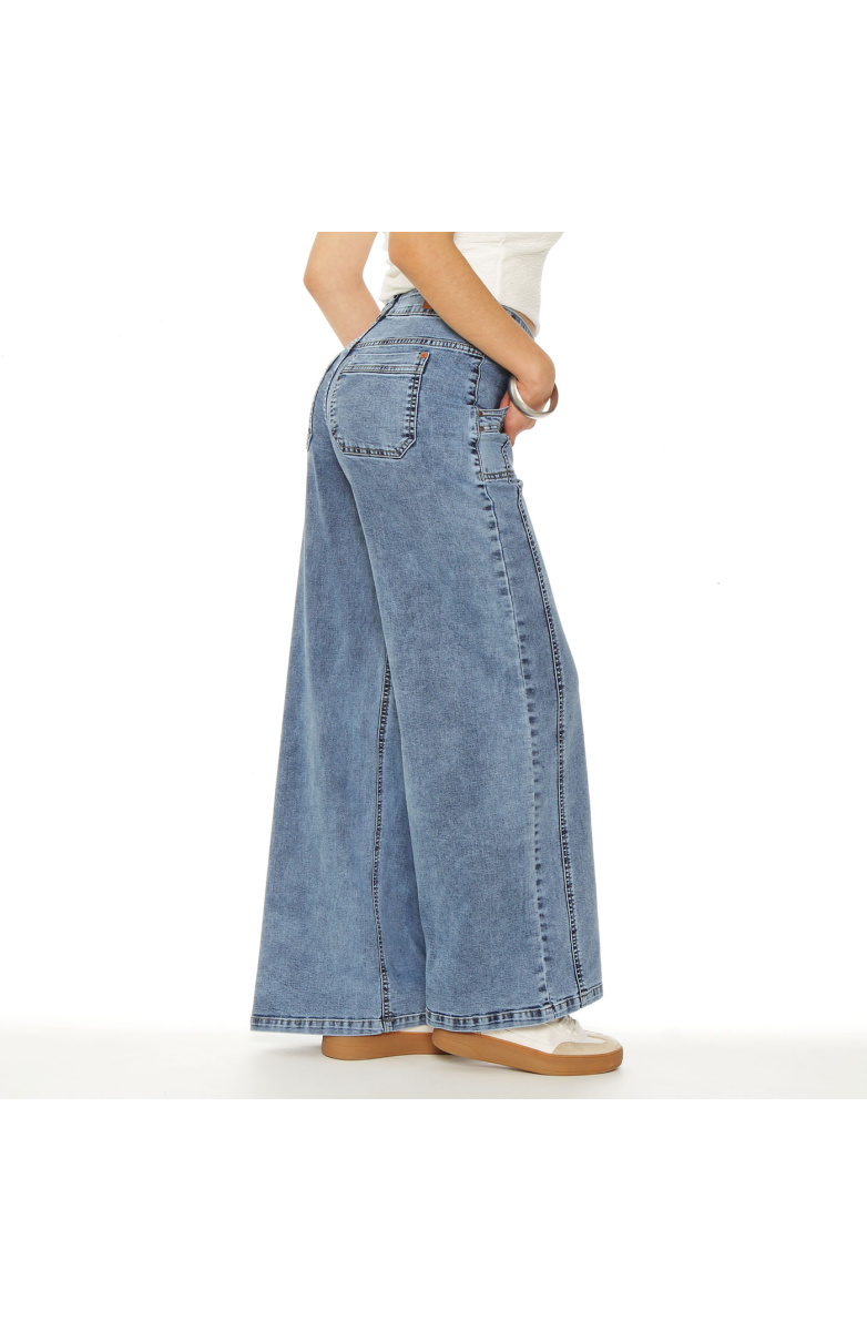 JEANS CARGO WIDE LEG TIRO ALTO PRETINA BASICA 1 BOTON COSTADILLO