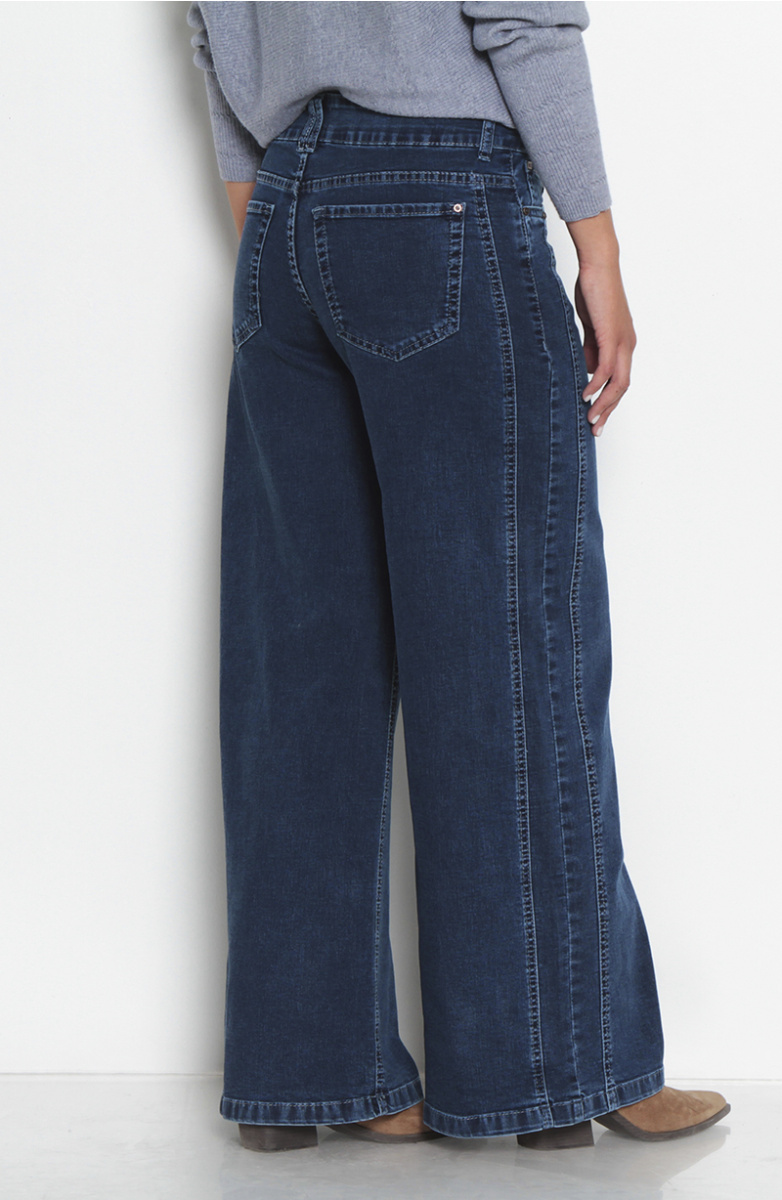 JEANS WIDE LEG TIRO ALTO COSTADILLOS PRETINA BASICA 1 BOTON