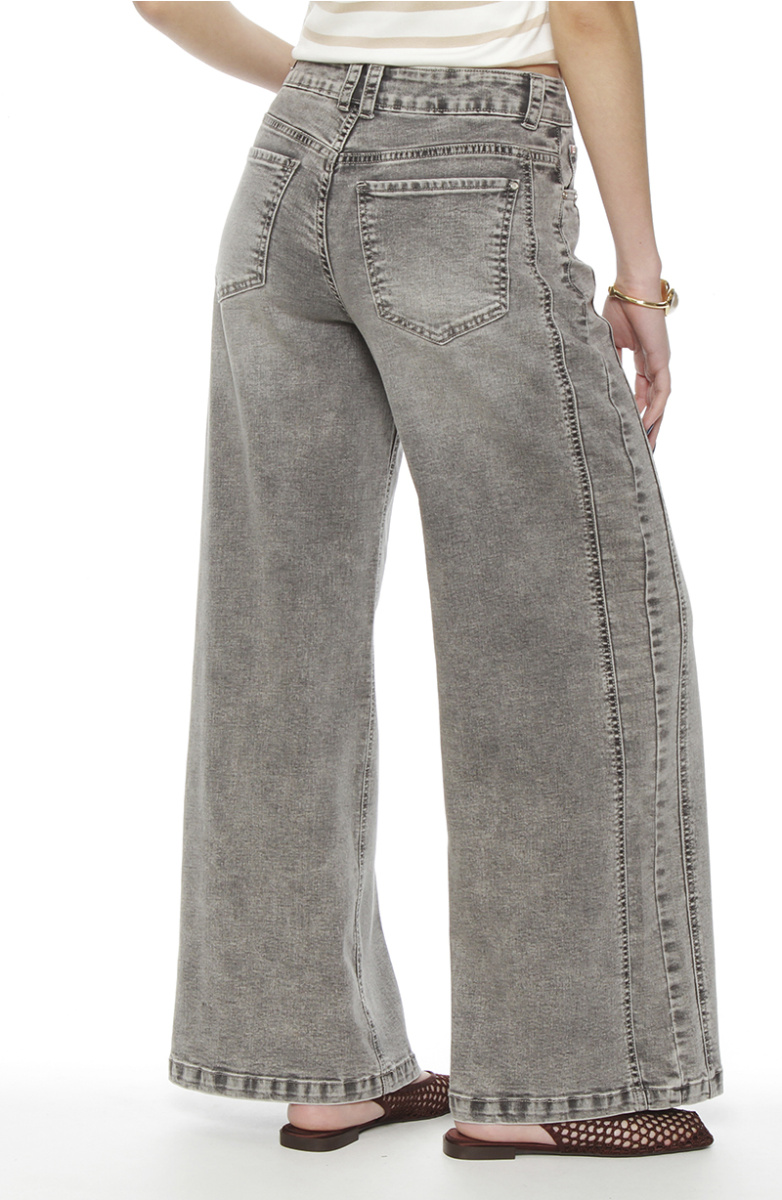 JEANS WIDE LEG TIRO ALTO COSTADILLOS PRETINA BASICA 1 BOTON