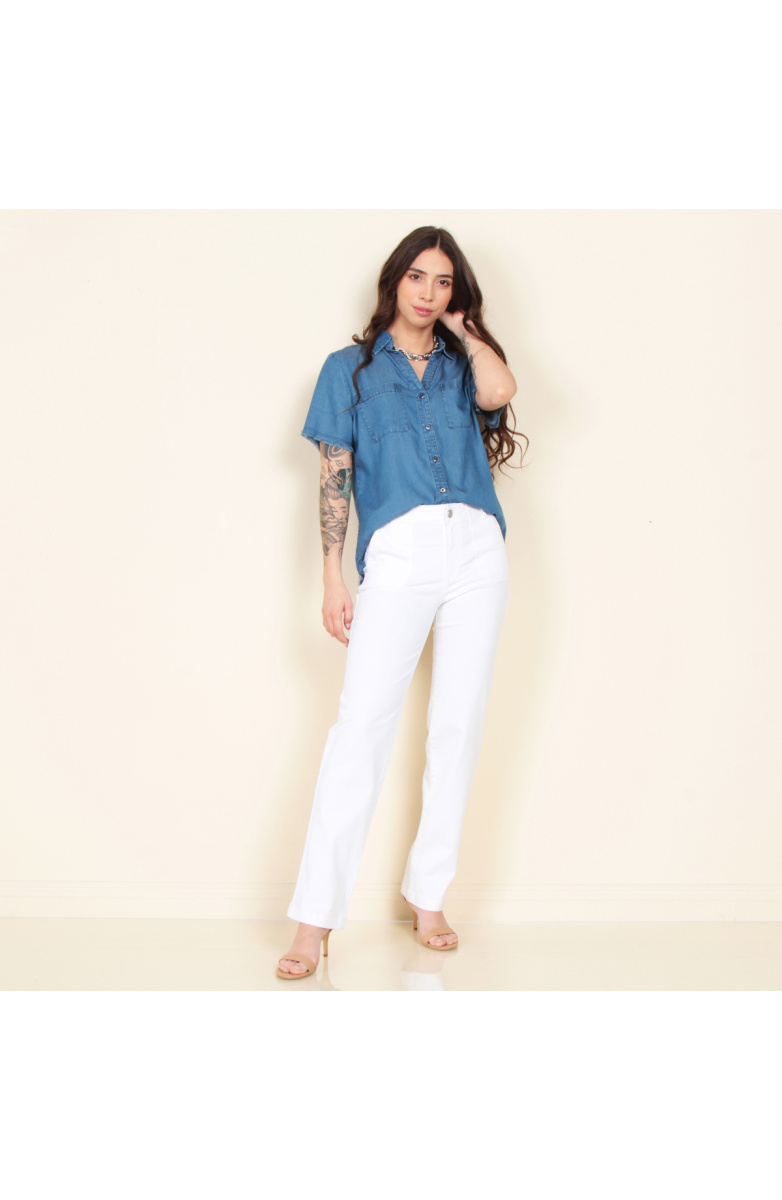 JEANS RECTO CARGO TIRO ALTO PRETINA BASICA