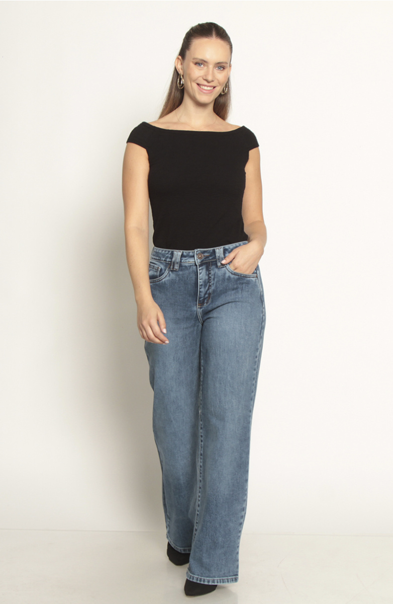 JEANS WIDE TIRO BAJO PRETINA BASICA 1 BOTON