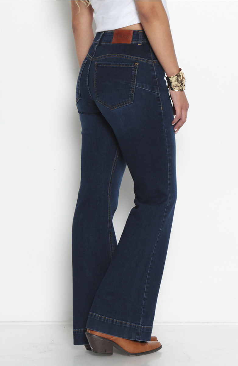 JEANS TIRO MEDIO FLARE PRETINA BASICA UN BOTON