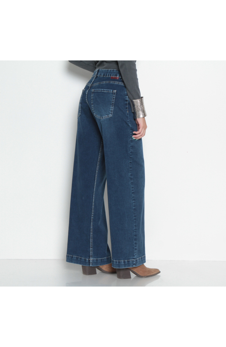 JEANS WIDE TIRO ALTO PRETINA BASICA 1 BOTON