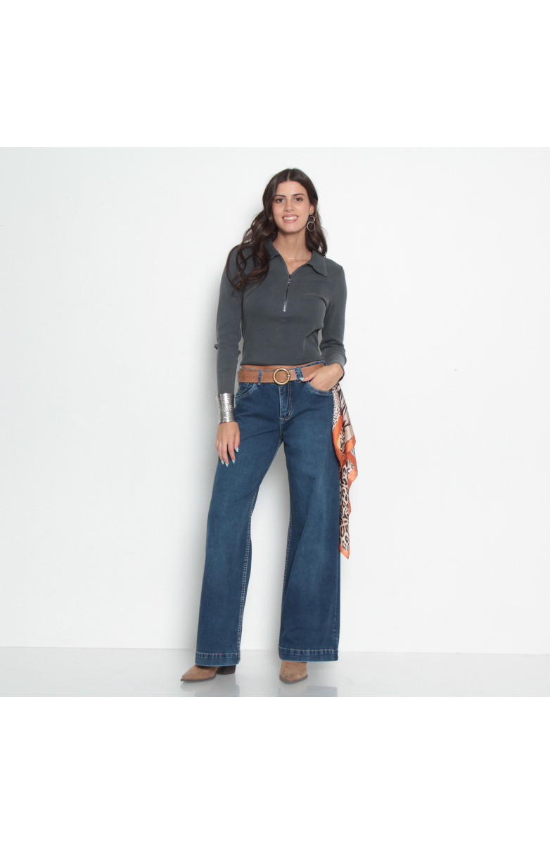 JEANS WIDE TIRO ALTO PRETINA BASICA 1 BOTON