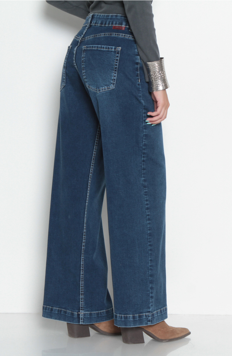 JEANS WIDE TIRO ALTO PRETINA BASICA 1 BOTON