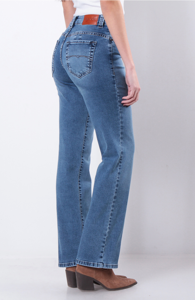 JEANS RECTO TIRO ALTO  PRETINA BASICA 1 BOTON PUSH IN PUSH UP