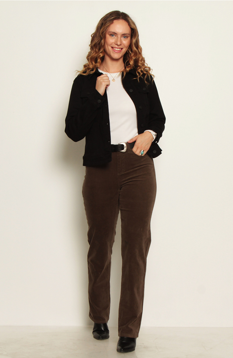 PANTALON COTELE RECTO PUSH IN PUSH UP PRETINA  BASICA UN BOTON