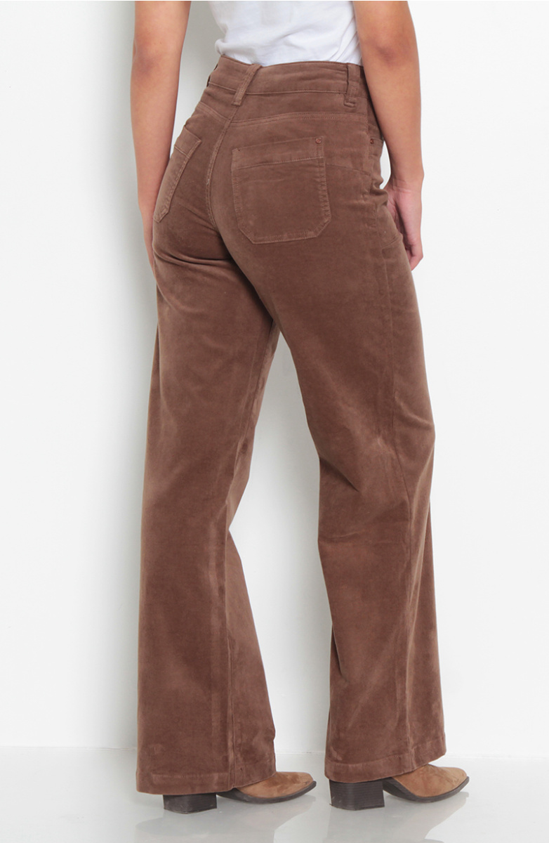 PANTALON WIDE LEG COTELE TIRO ALTO PRETINA BASICA 1 BOTON