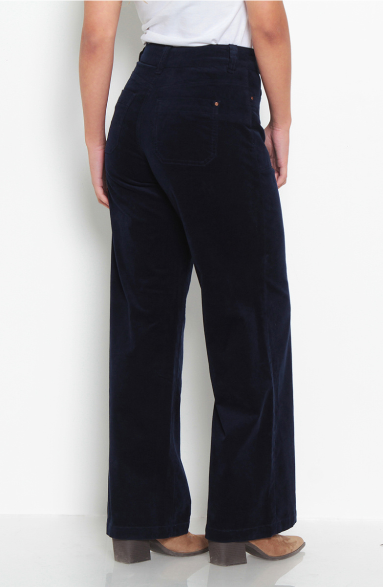 PANTALON WIDE LEG COTELE TIRO ALTO PRETINA BASICA 1 BOTON