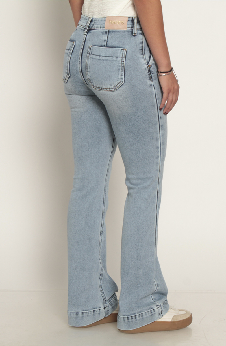 JEANS FLARE ALFORZA TIRO ALTO PRETINA BASICA 1 BOTON