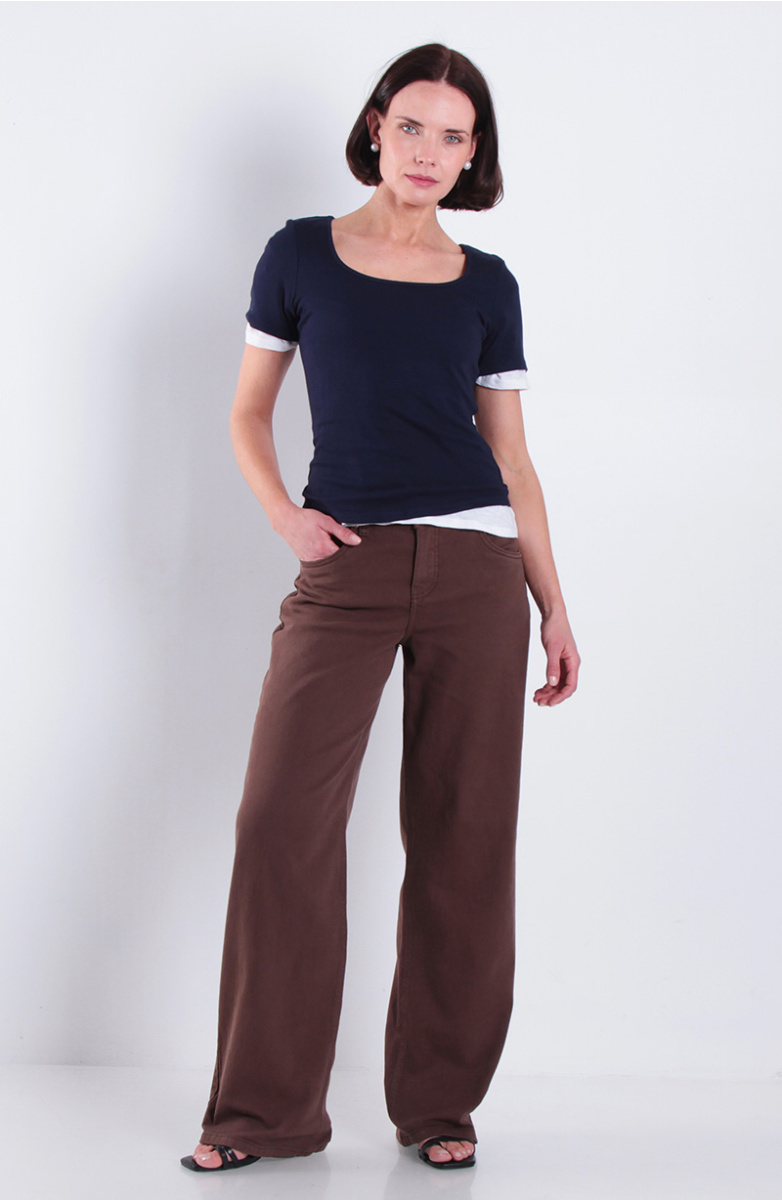 Jeans Wide Leg Tiro Alto  Pretina Basica 1 Boton
