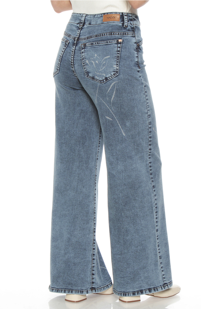 JEANS WIDE LEG TIRO ALTO PRINT PRETINA 1 BOTON