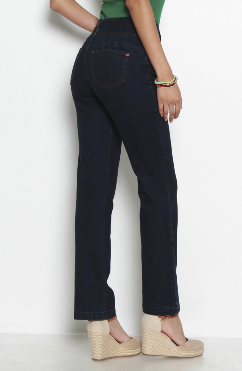 JEANS ESCULTURAL RECTO TIRO ALTO PRETINA ALTA 3 BOTONES