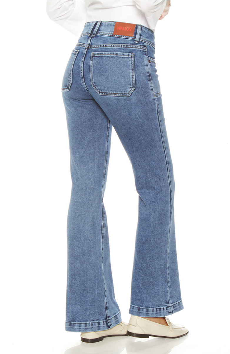 JEANS CARGO FLARE TIRO ALTO PRETINA MEDIA DOS BOTONES