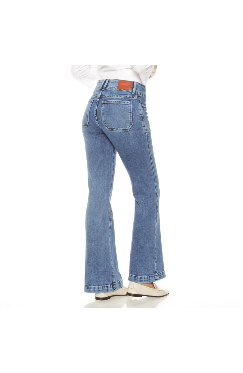 JEANS CARGO FLARE TIRO ALTO PRETINA MEDIA DOS BOTONES