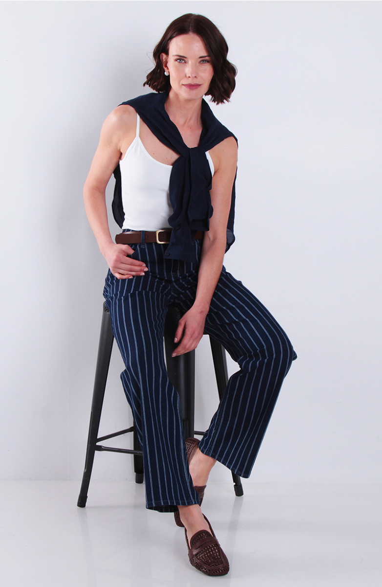 Jeans Wide Leg Tiro Alto Pretina Basica 1 Boton Listado