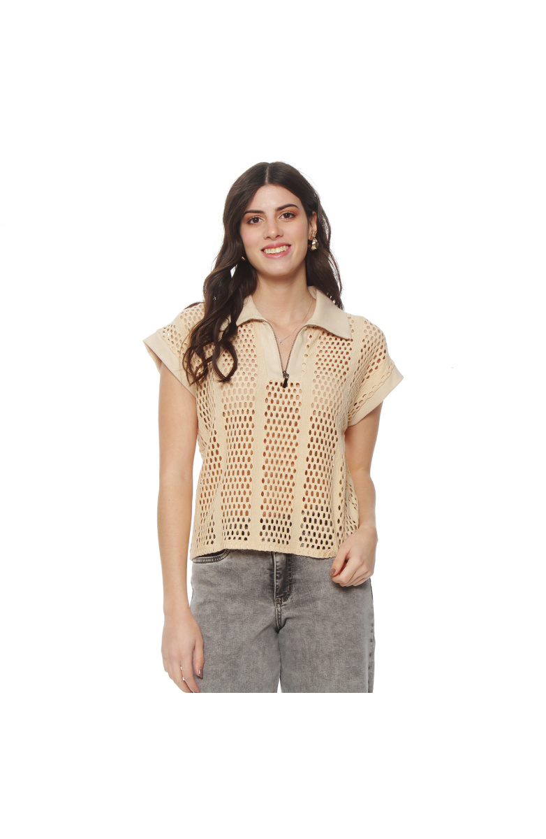 POLERA MANGA CORTA TEJIDA ESCOTE V