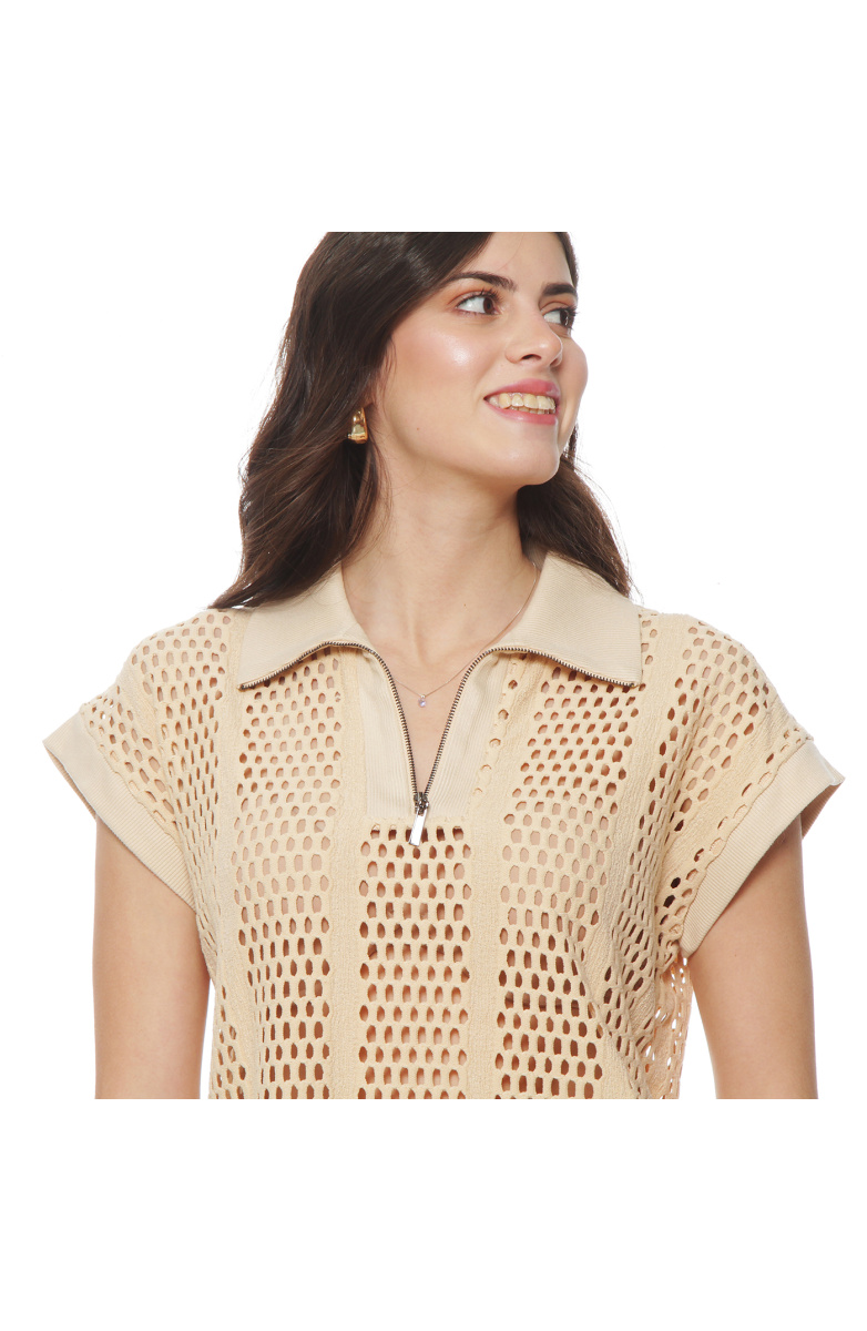 POLERA MANGA CORTA TEJIDA ESCOTE V