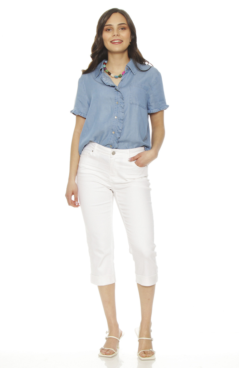 PANTALON PITILLO CROP CON BASTA ROLL UP PRETINA BASICA UN BOTON