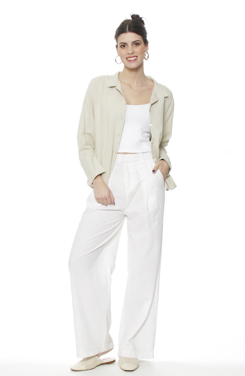 PANTALON WIDE LEG LINO TIRO ALTO PRETINA BASICA