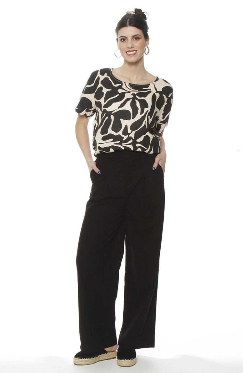 PANTALON WIDE LEG LINO TIRO ALTO PRETINA BASICA