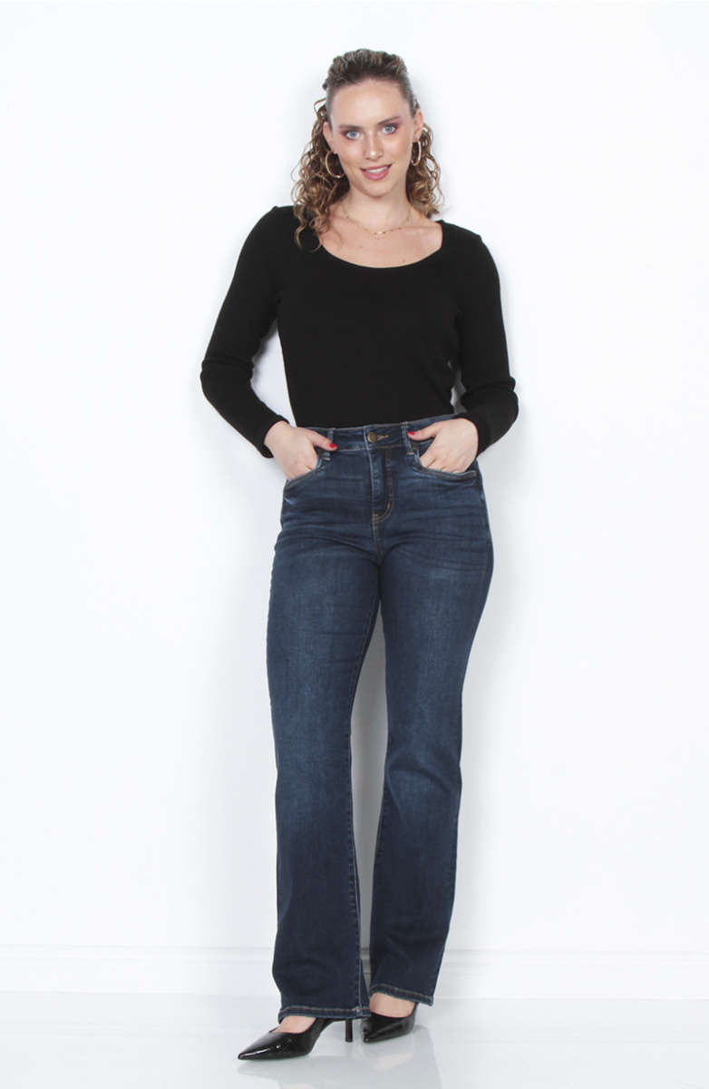 JEANS RECTO TIRO ALTO PRETINA BASICA 1 BOTON