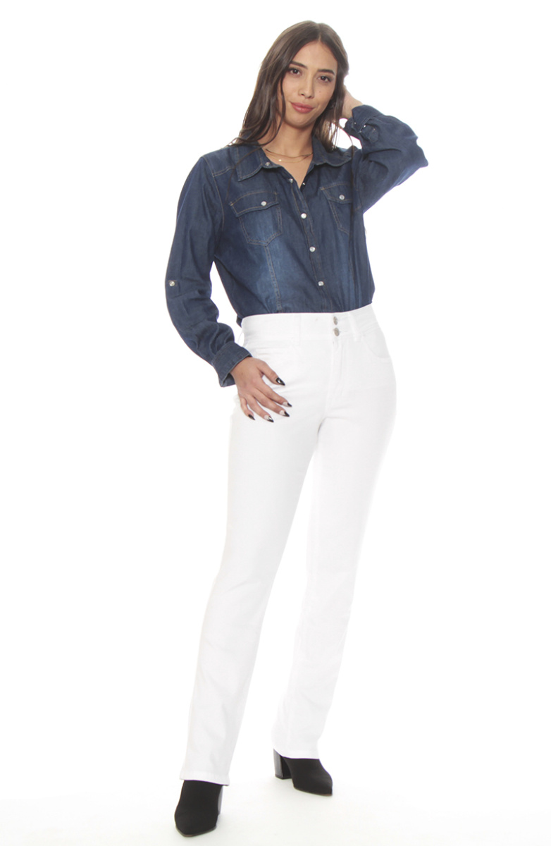 PANTALON RECTO TIRO ALTO PRETINA 2 BOTONES PUSH UP
