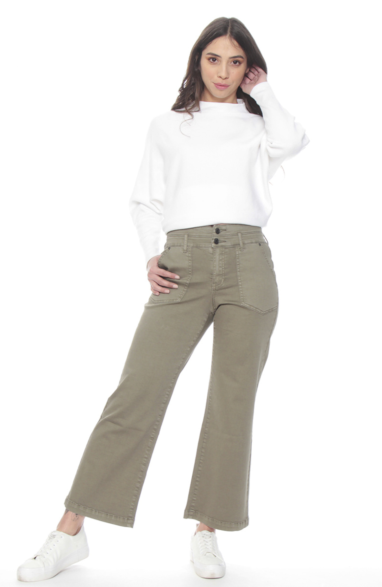 PANTALON CROP CARGO TIRO ALTO PRETINA MEDIA 2 BOTONES
