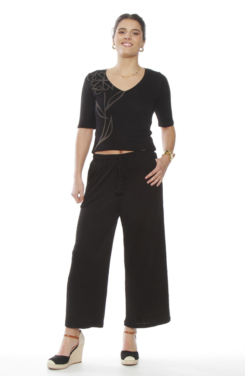 PANTALON WIDE LEG TIRO ALTO PRETINA BASICA ELASTICADA