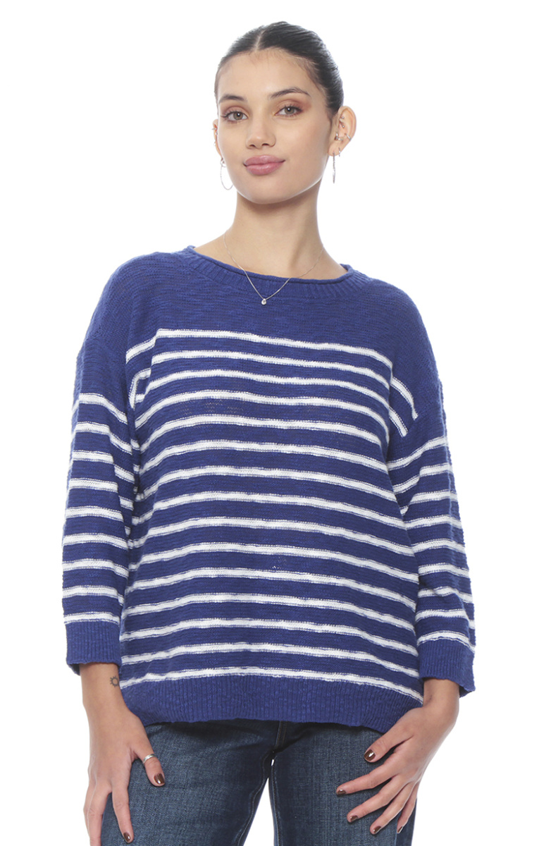 SWEATER MANGA LARGA LISTADO ESCOTE REDONDO
