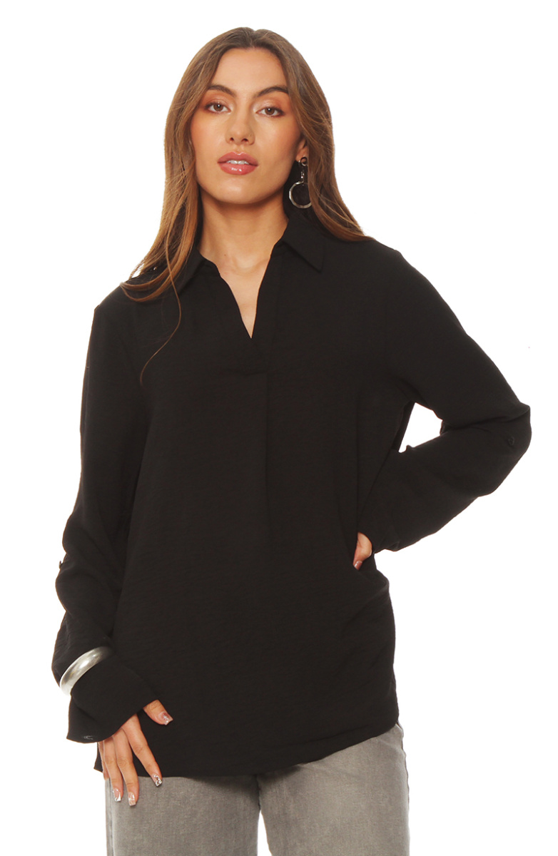 BLUSA MANGA LARGA  ESCOTE V CON CUELLO