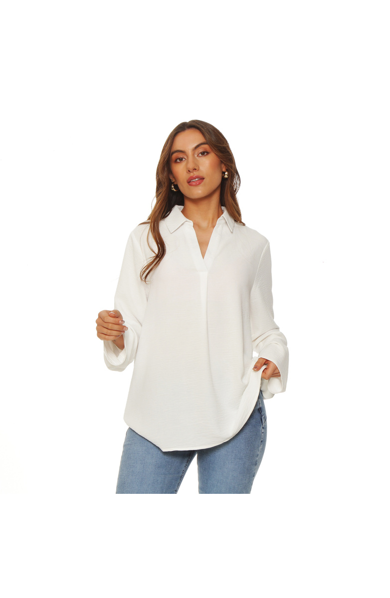 BLUSA MANGA LARGA  ESCOTE V CON CUELLO