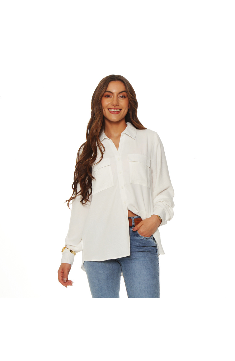 BLUSA MANGA LARGA ABOTONADA EN DELANTERO CON BOLSILLOS DELANTERO