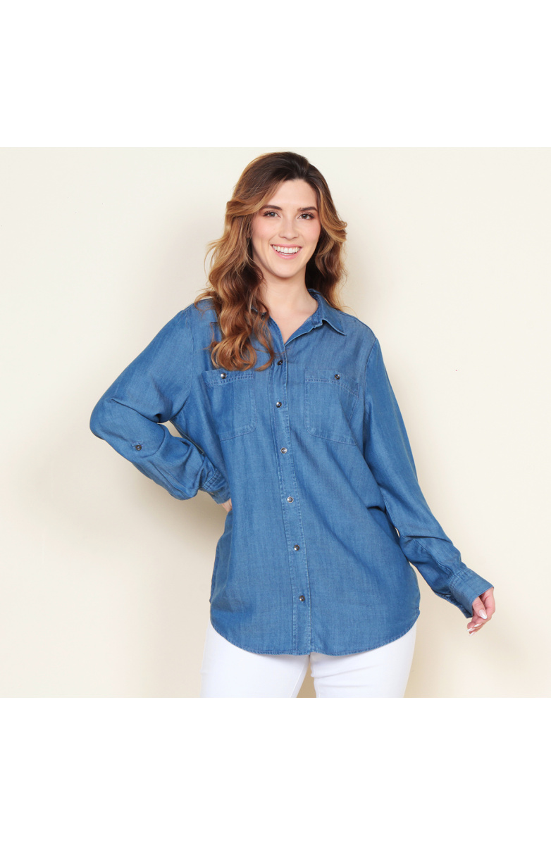 BLUSA MANGA LARGA LYOCELL ABOTONADO EN DELANTERO Y BOLSILLOS