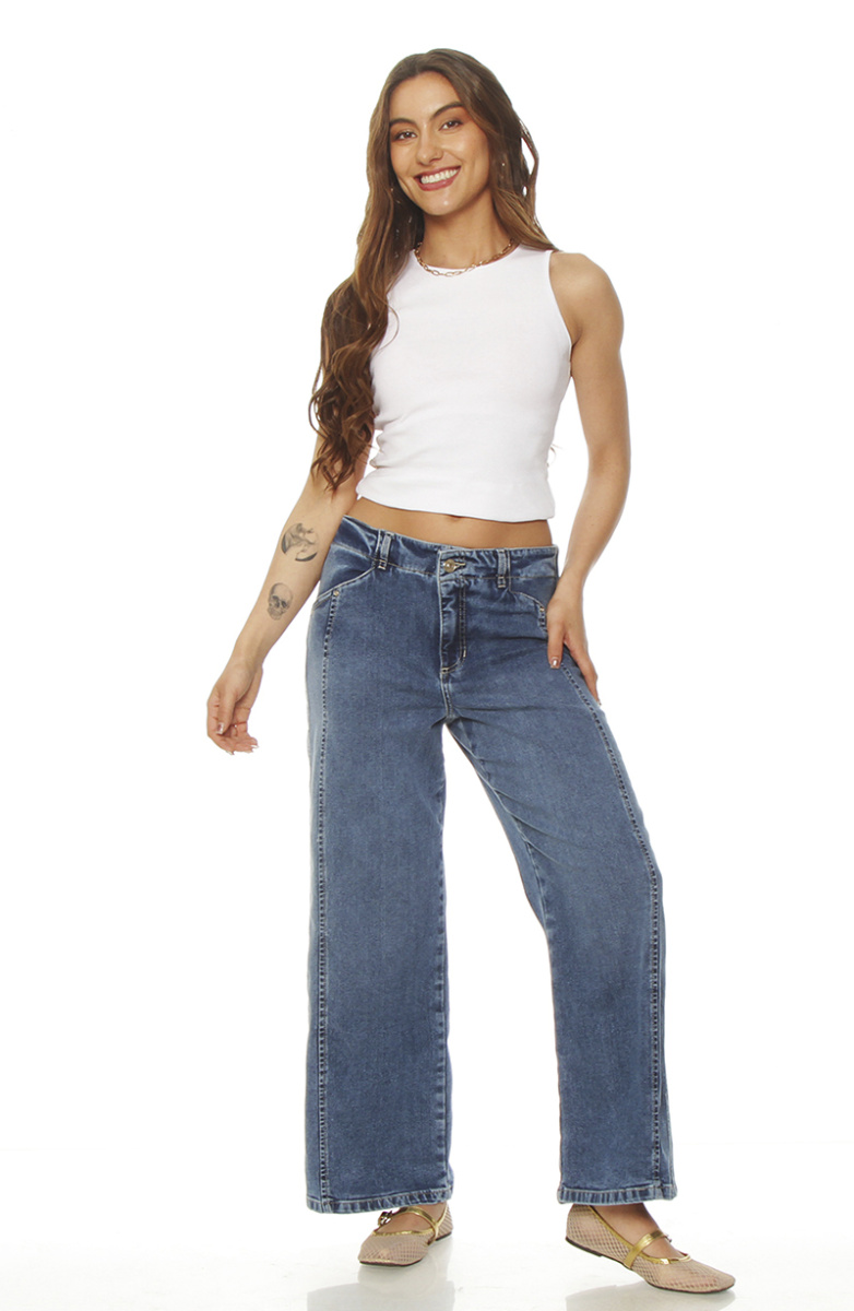 JEANS CROP WIDE TIRO ALTO PRETINA INTERNA 1 BOTON