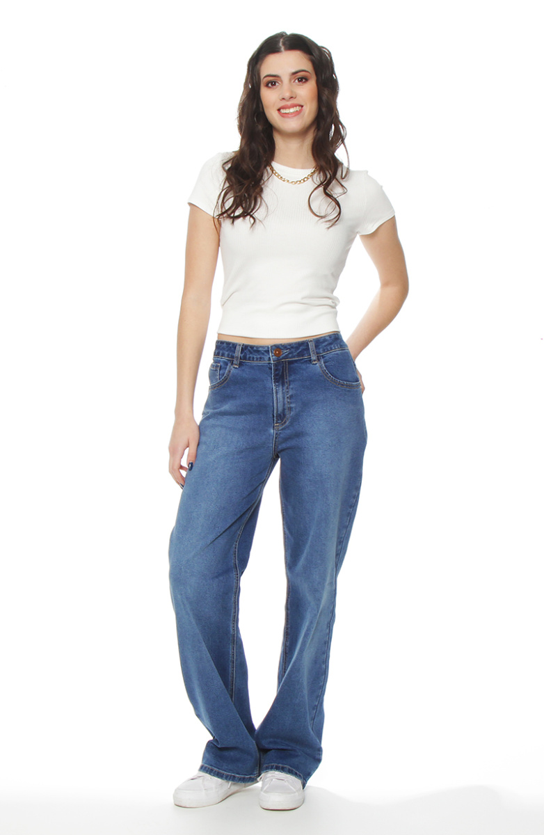 JEANS RECTO TIRO ALTO PRETINA BASICA 1 BOTON