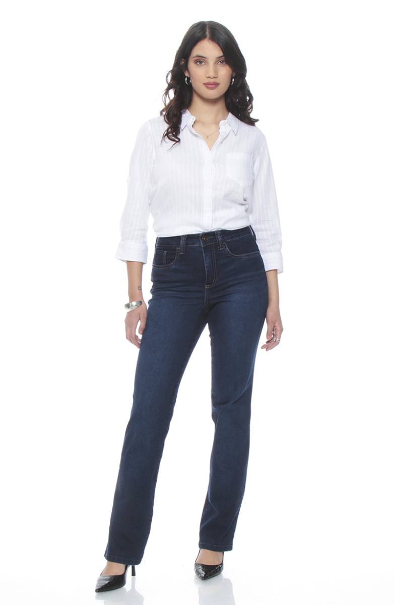 JEANS RECTO TIRO ALTO PUSH IN PUSH UP PRETINA 1 BOTON