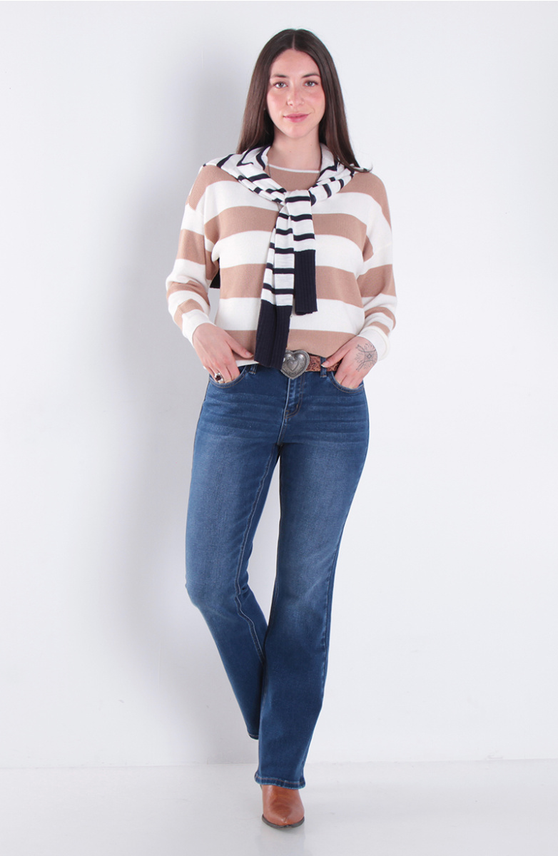 Jeans Recto Tiro Medio Pretina Basica 1 Boton Con Cinturon Corazon