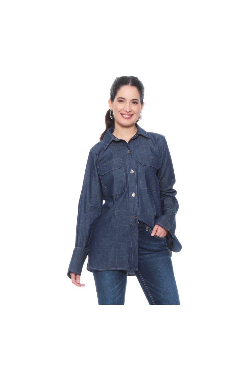 BLUSA MANGA LARGA LYOCELL ABOTONADA EN DELANTERO CON BOLSILLO