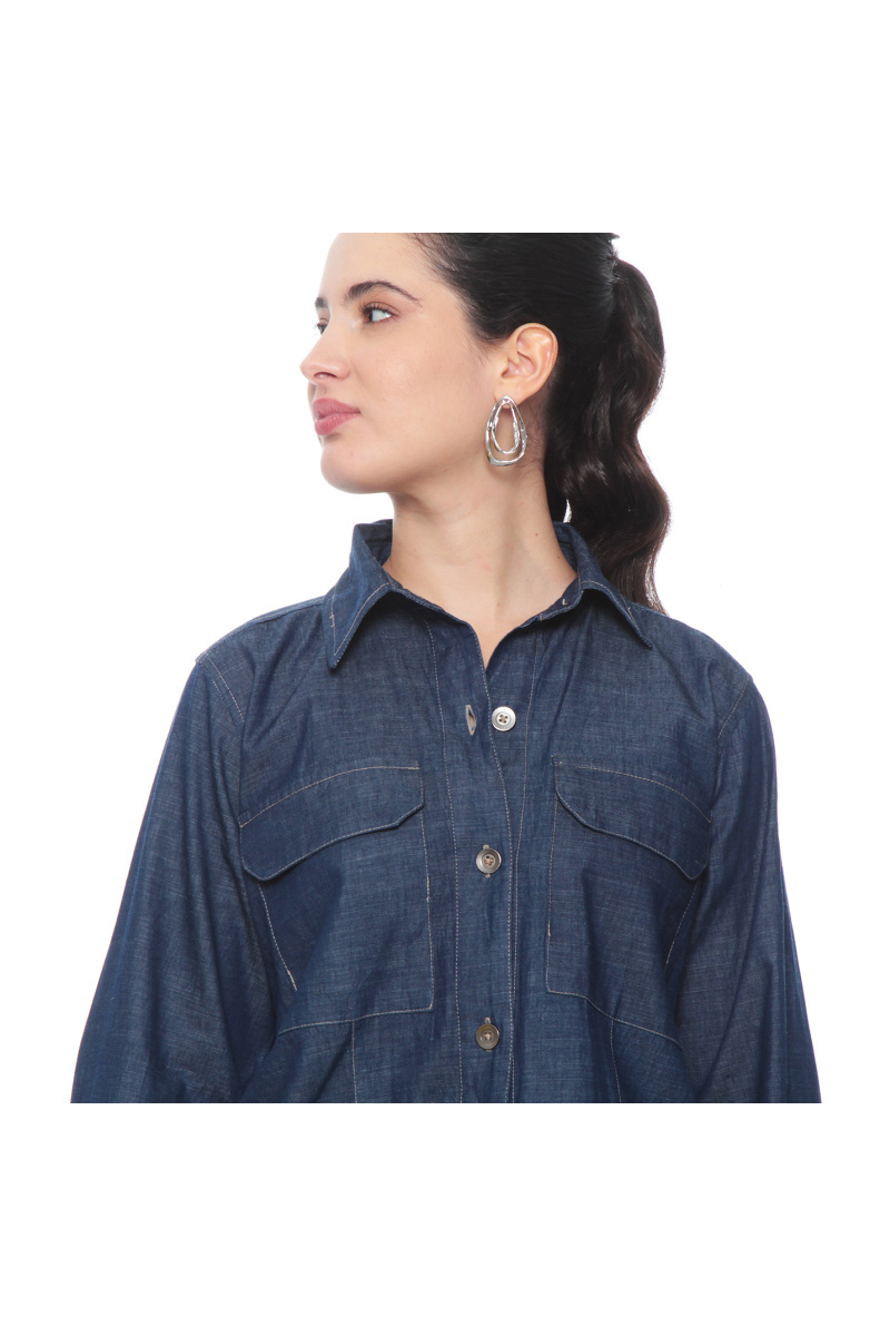 BLUSA MANGA LARGA LYOCELL ABOTONADA EN DELANTERO CON BOLSILLO