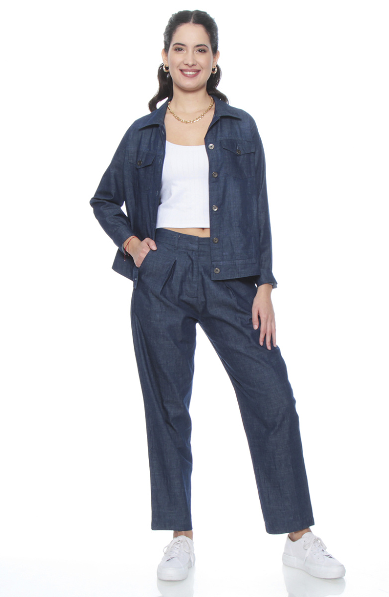 PANTALON LYOCELL RECTO TIRO ALTO PRETINA ELASTICA