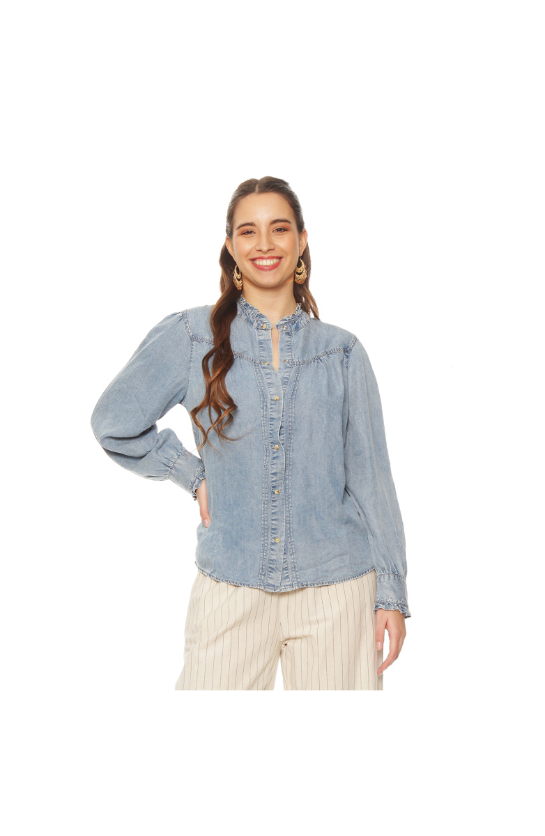 BLUSA MANGA LARGA LYOCELL ABOTONADA EN DELANTERO