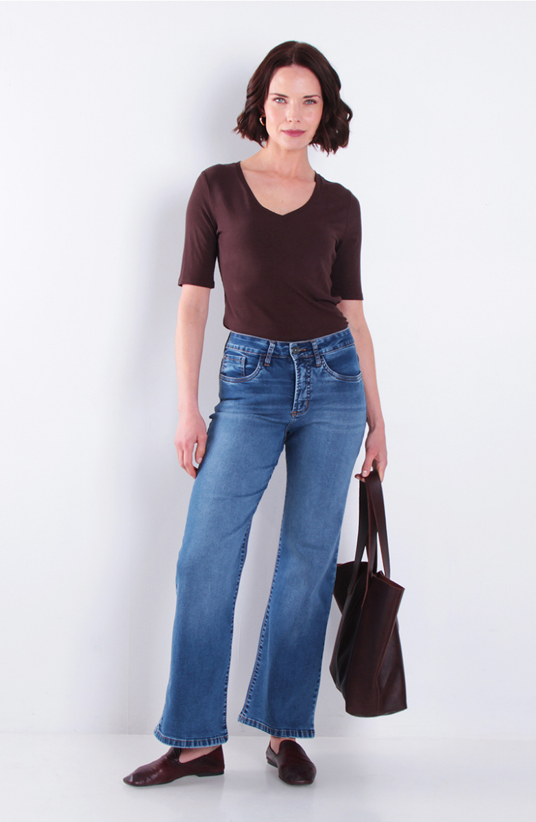 Jeans Recto Tiro Alto Pretina Basica Un Boton