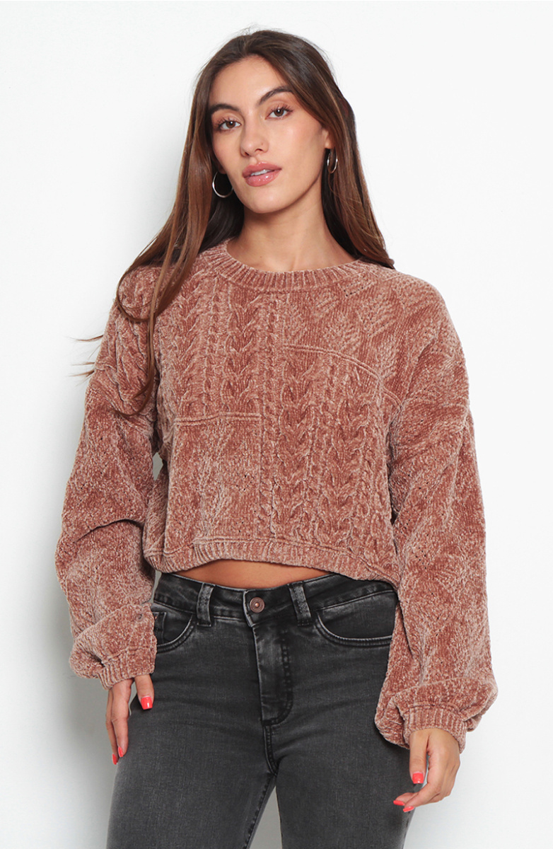 SWEATER CHENILLE MANGA LARGA ESCOTE REDONDO