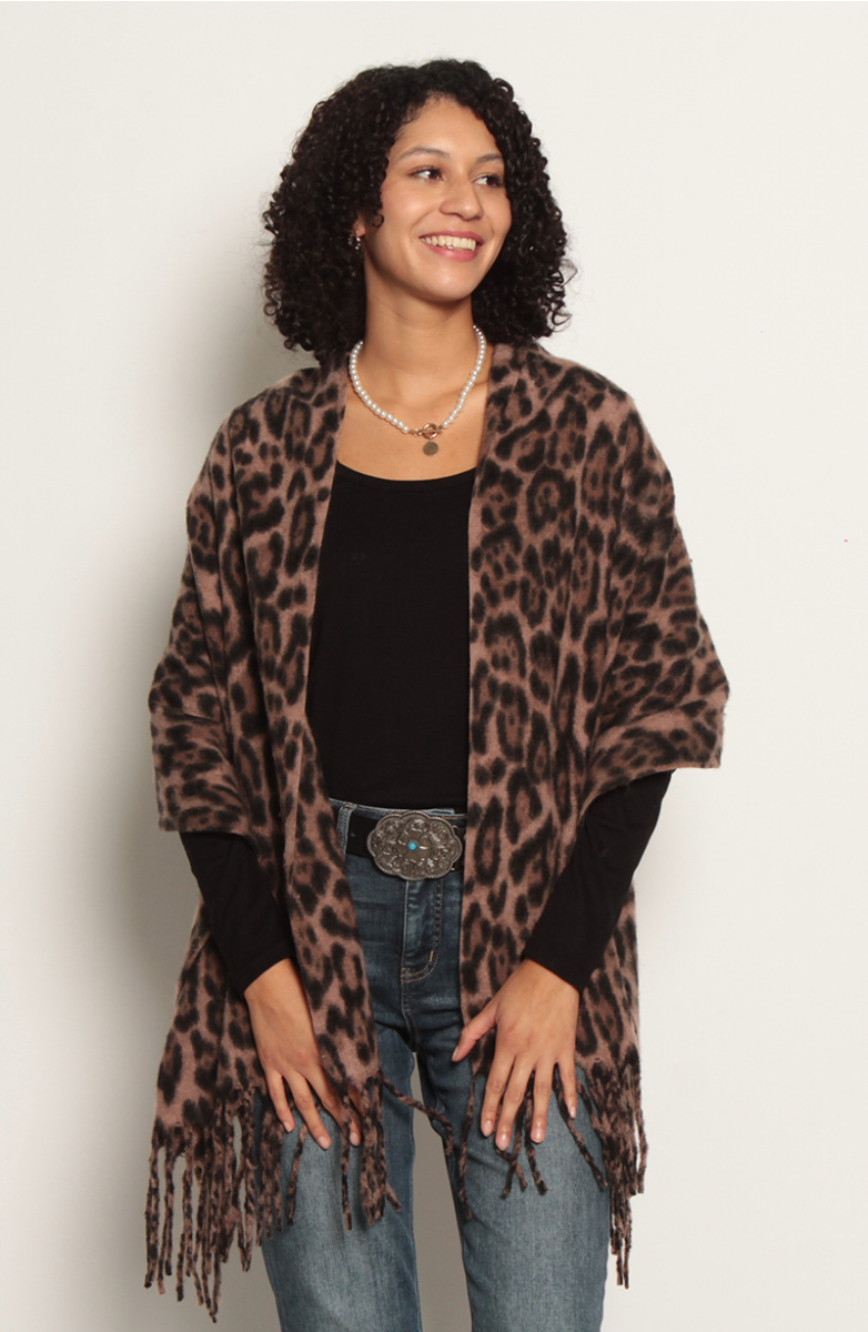 BUFANDA ANIMAL PRINT CON FLECOS