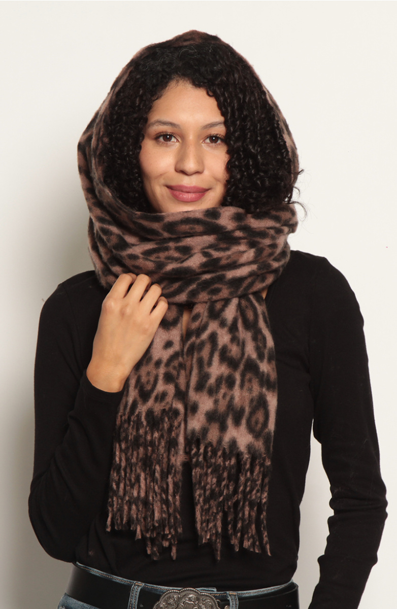 BUFANDA ANIMAL PRINT CON FLECOS