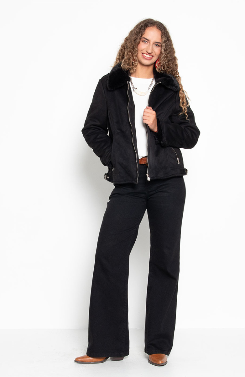 CHAQUETA MANGA LARGA CUERO ECOLOGICO CON CIERRE