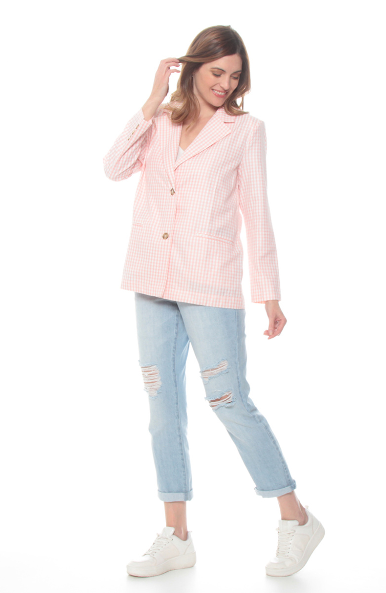 BLAZER MANGA LARGA ESCOCES BOTON DELANTERO Y MANGA