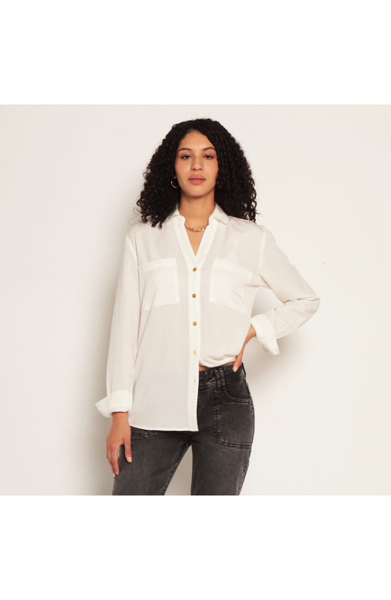BLUSA MANGA LARGA TENCEL ABOTONADA EN ELANTERO Y BOLSILLOS