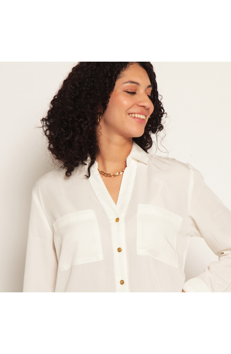 BLUSA MANGA LARGA TENCEL ABOTONADA EN ELANTERO Y BOLSILLOS
